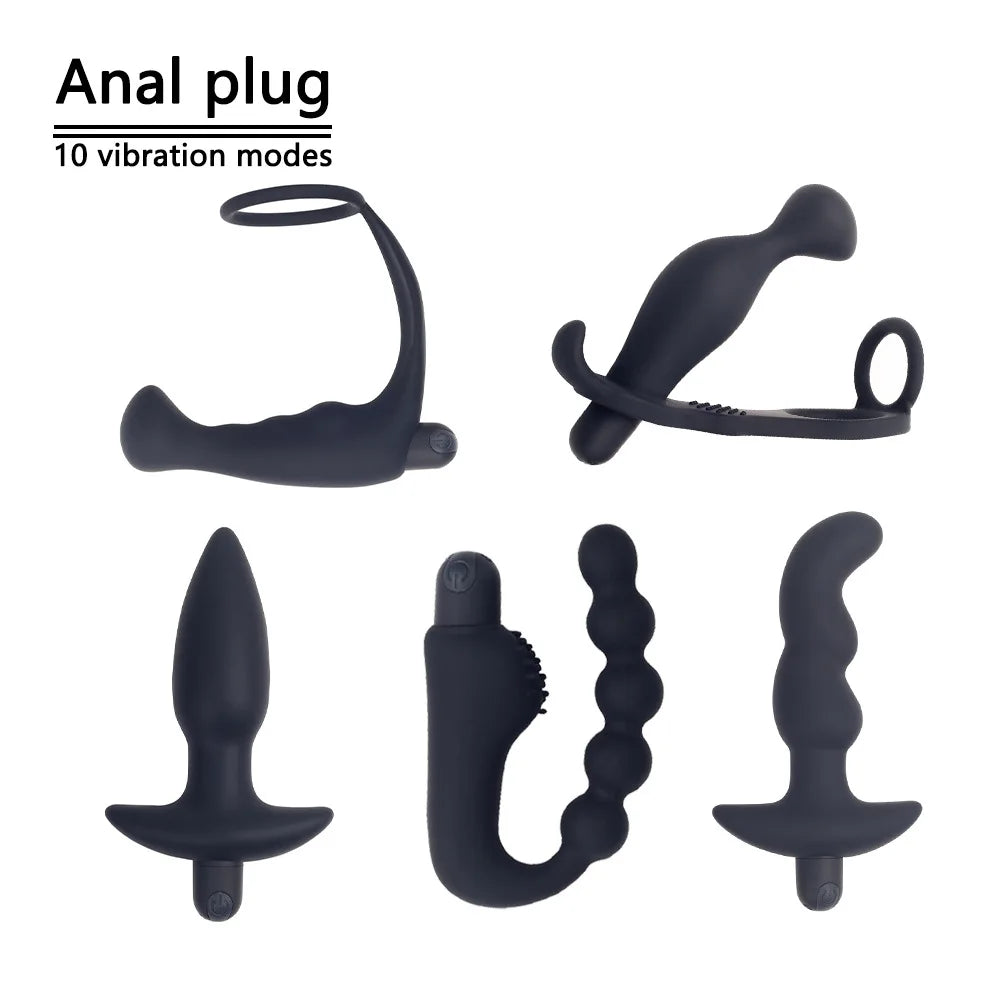 10-Thrusting Speeds Vibration Modes Prostate Penis Cock Lock Sperm Ring Silicone Vibrator Anal Plug Male Massager Adult Sex Toys