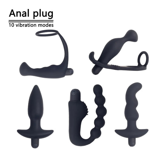 10-Thrusting Speeds Vibration Modes Prostate Penis Cock Lock Sperm Ring Silicone Vibrator Anal Plug Male Massager Adult Sex Toys