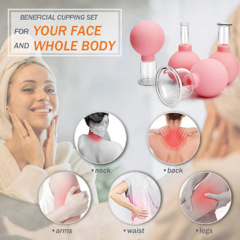 4PCS Face Skin Lifting Anti-Wrinkle Cupping Therapy Facial Medical Massage Tools Face Massage Rubber Vacuum Cupping Body Cups