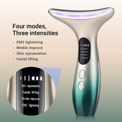 EMS Micro-current Facial Neck Beauty Container Massager LED Photon Rejuvenation Skin Lifting Machine Anti-wrinkle Double Chin