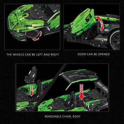 1644PCS Technical Green Super Speed Sport Car Model Building Blocks Famous Vehicle Assemble Bricks Toys for Adult