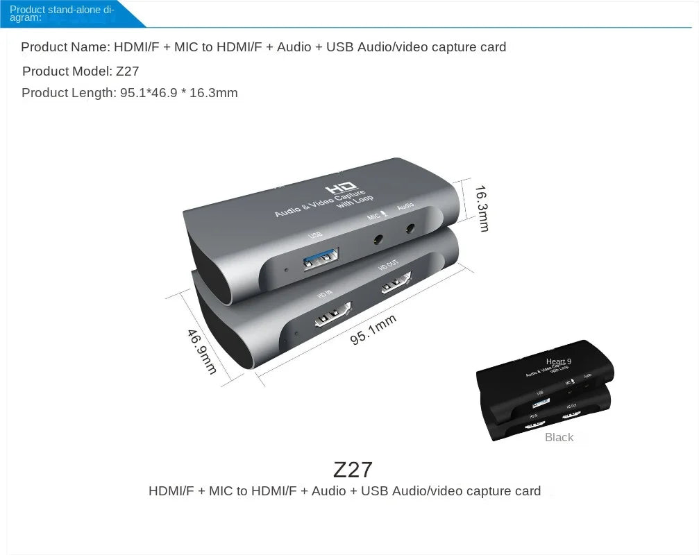 4K HDMI Video Capture Card with Audio and Microphone Input for Game Streaming and Live Recording