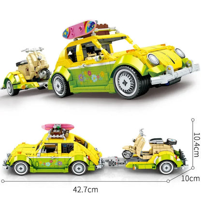 1409Pcs MOC Technical Pull Back Beetle Racing Car Model Building Blocks City Trailer Vehicle Filling Station Bricks Toy Kid Gift