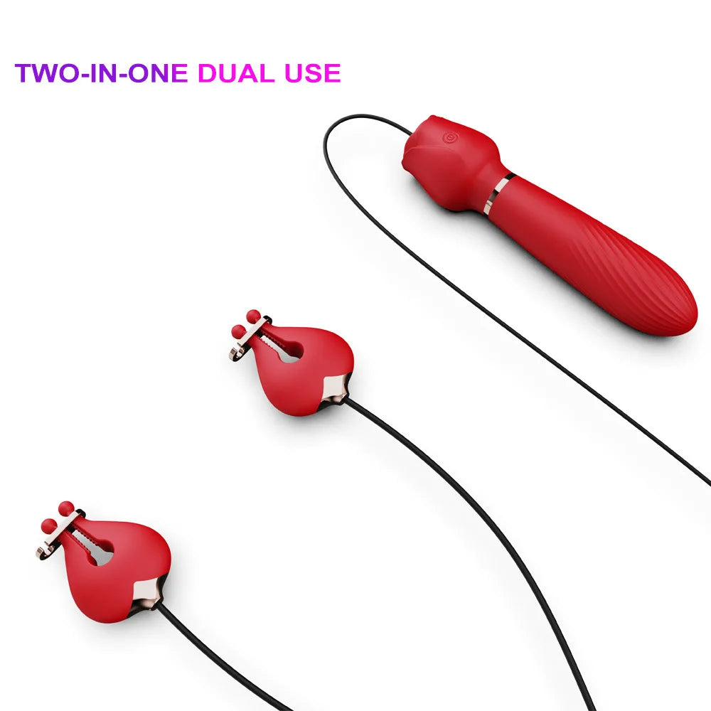 2 in 1 Vibrating Breast Clip for Women Rose Vibrating Stick for Women Egg Jumping Breast Stimulation Massage Adult Sexual Toys