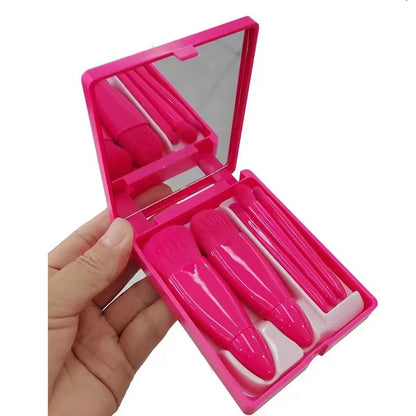 5PCS Mini Makeup Brushes Set With Mirror Box Blush Lip Eye Shadow Brush Professional Cosmetic Brushes Kit Portable Travel Beauty