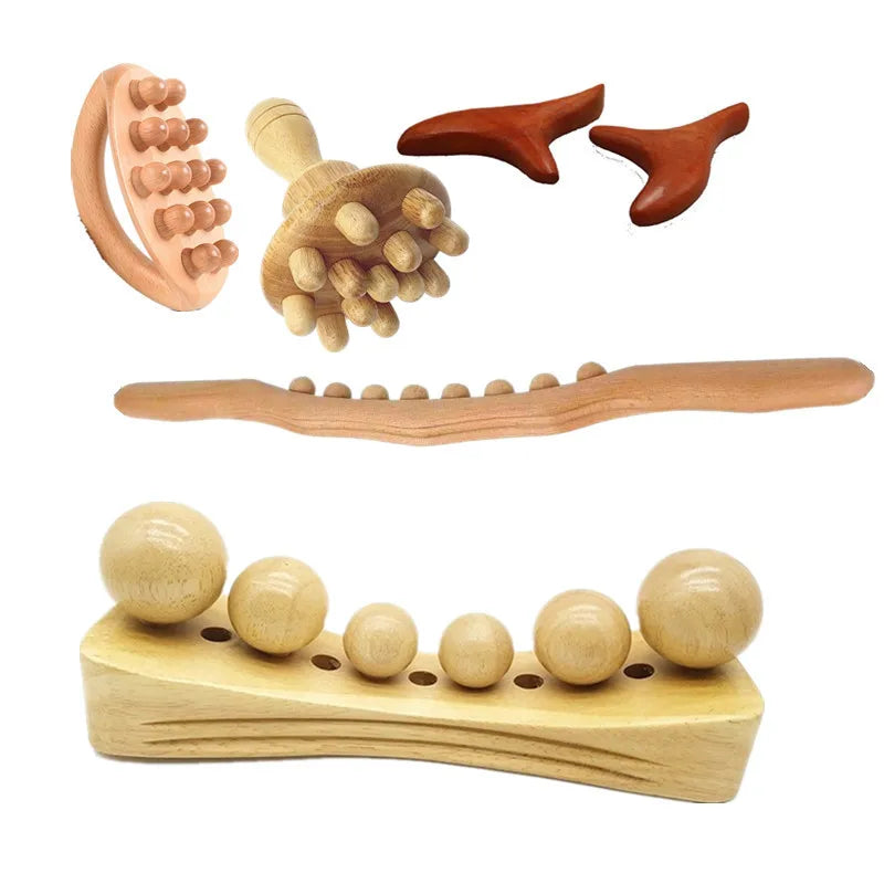 6 in 1 Wood Body Massager Psoas Muscle Hip Release Trigger Point Therapy Massage Tools Physical Therapy for Occipital Cordus