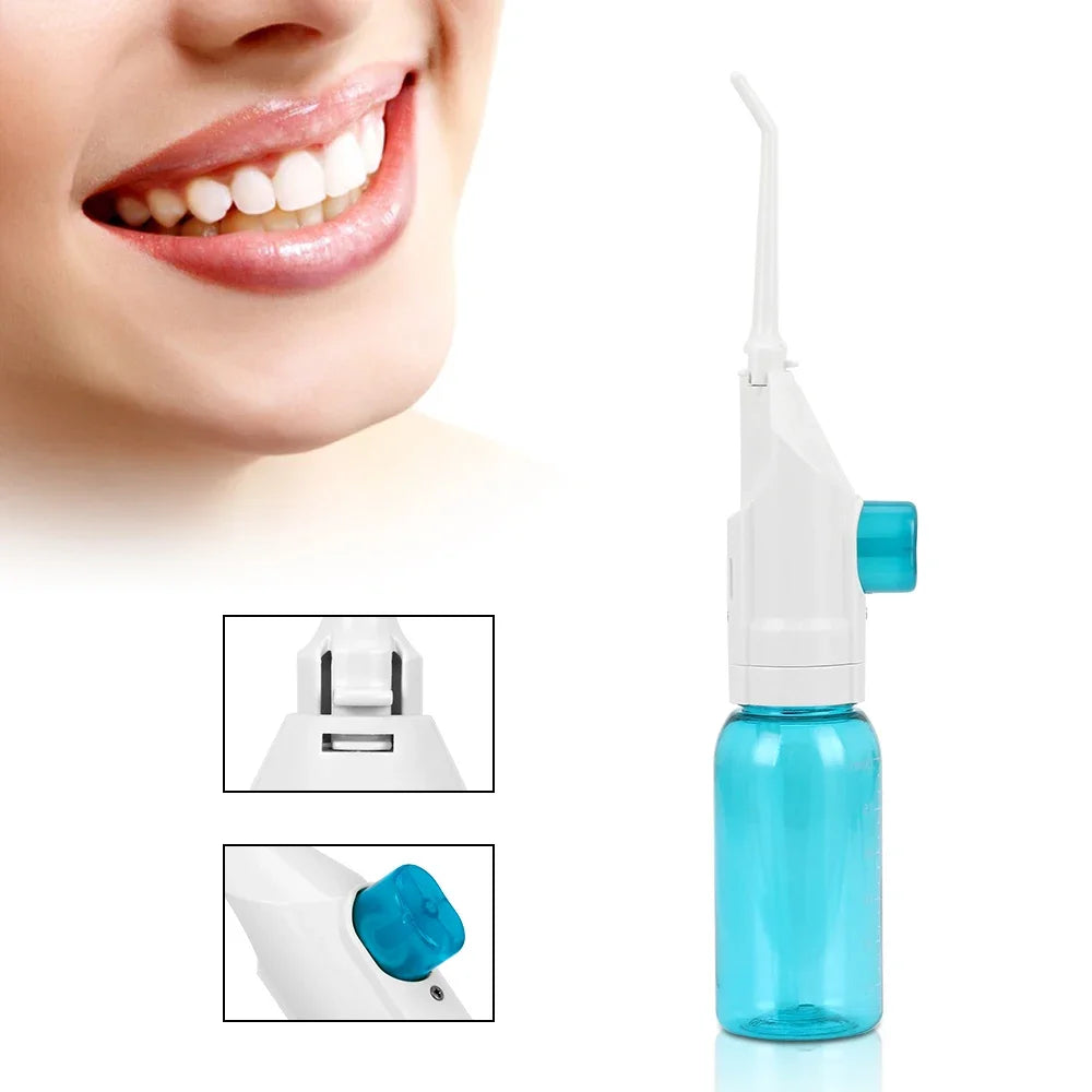 Oral Irrigator Manual Pressed Water Floss Portable Dental Water Jet 90ML Tank Waterproof Tooth Cleaner