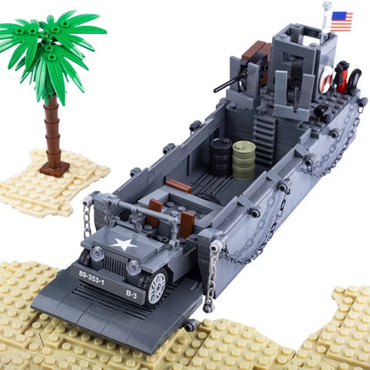 WW2 USA LCM3 Landing Craft Building Blocks Military Warship Model Soldier Weapon Boat for Childs Army Car Model Educational Toy