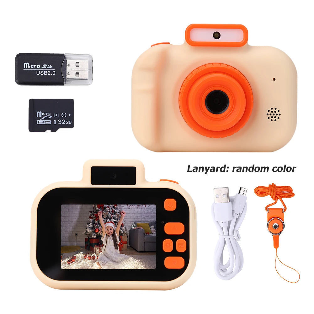 2 Inch Kids Camera Toy with Memory Card HD Screen Cartoon Digital Camera Birthday Gift  Child Toys USB Charging with Lanyard