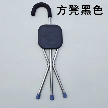 1pc Stainless Steel Folding Cane Stool Portable Walking Stick Chair Multi-Functional Elderly Stable and Safe Crutch Stool