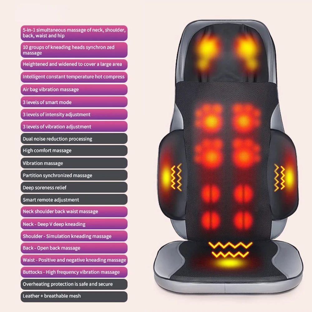 Heat Shiatsu Deep Kneading Vibration Back Massager for Home Vehicle-mounted Electric Full Body Massage Cushion Chair Pad Seat