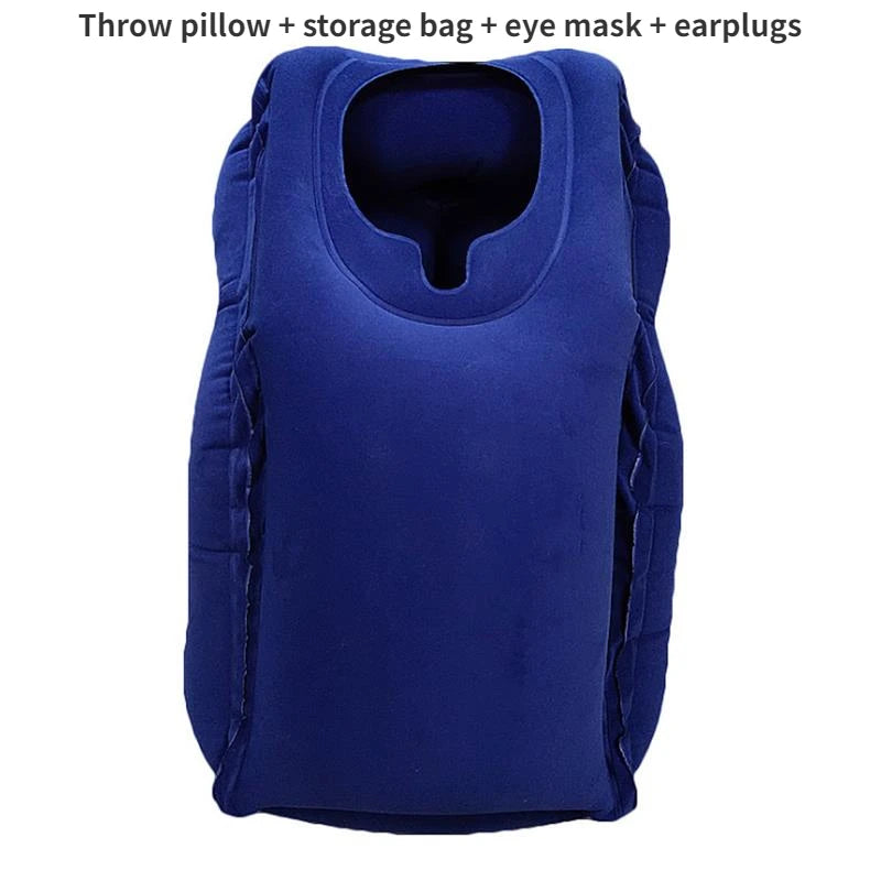 Dark Blue Inflatable Air Cushion Travel Pillow Headrest Chin Support Cushions for Airplane Plane  Office Rest Neck Nap Pillows