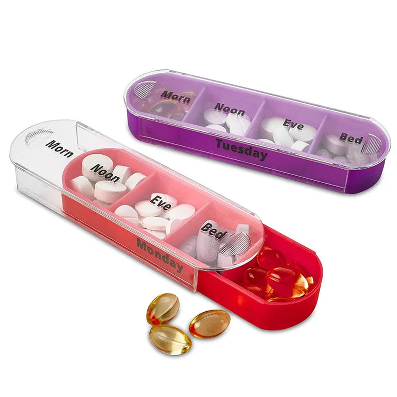 1PC 7 Days A Week Pill Box 28 Squares Pill Organizer Plastic Medicine Storage Moisture-proof Pill Box for Family Travel