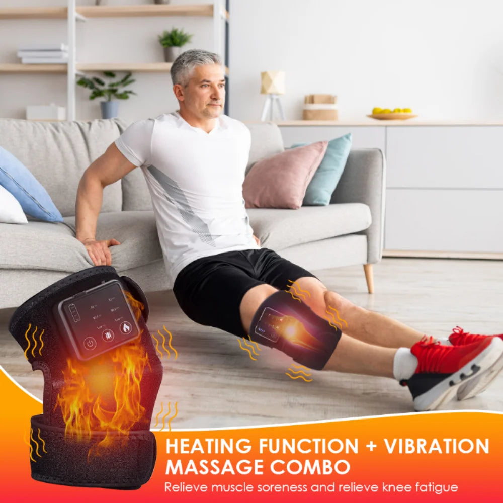 Black Joint Therapy Hot Compress Elbow Knee Pads Relax Vibration Massage Apparatus Infrared Electric Heating Knee Massager