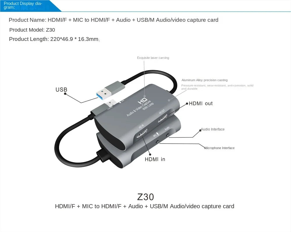 4K HDMI USB 3.0 Video Capture Card - High Definition Game Streaming and Recording for OBS