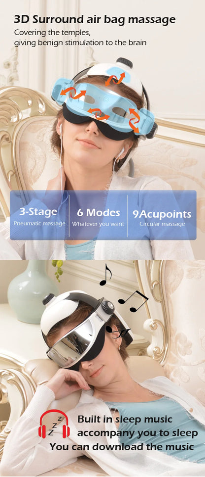 NEW Smart Head Eye Massager 2-in-1 Heating Air Pressure Vibration Therapy Electric Massager Muscle Health Care