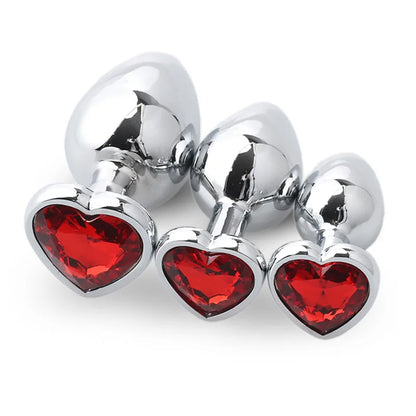 1PCS 3IN1 Heart Shaped Metallic Anal Plug Heart Stainless Steel Crystal Anal Plug Removable Butt Plug Stimulator Anal Sex Toys