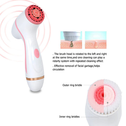 3 In 1 Silicone Electric Facial Cleansing Brush Face Massagers Sonic Rotating Waterproof Galvanic Remove Blackheads Acne Tool