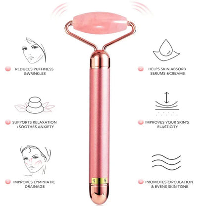 3 in 1 24K Gold Beauty Bar Electric Face Massager Vibrating Rose Quartz 3D Roller Face Lifting Body Facial Gua Sha Jade Roller