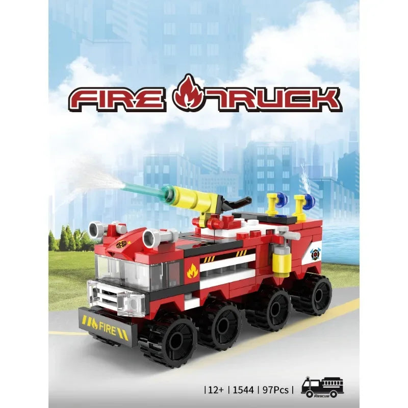 97PCS Small Fire Fighting Truck Helicopter Building Blocks Rescue Vehicle Firefighters Assemble Bricks Toys Gifts For Kids