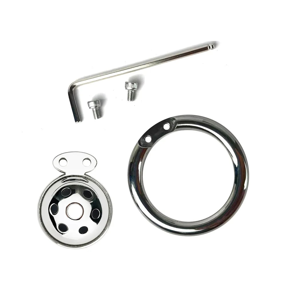 Stainless Steel Pot Lid Chastity Cage Penis Cock Ring Lock Hollow Guide Hole Catheter for Male Convenient Urination Sex Toys