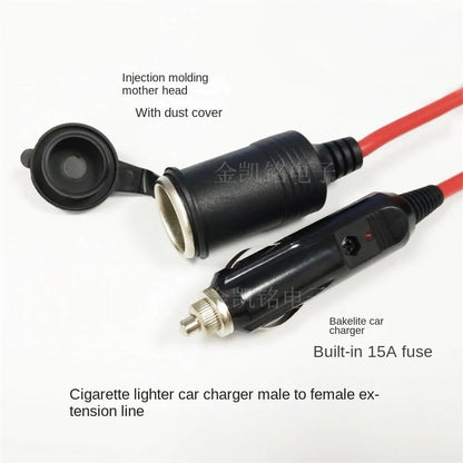 15A Car Cigarette Lighter Extension Cable - Thick Copper Wire - 12V24V Car Charger with Dust Cover - Red - 3.6m