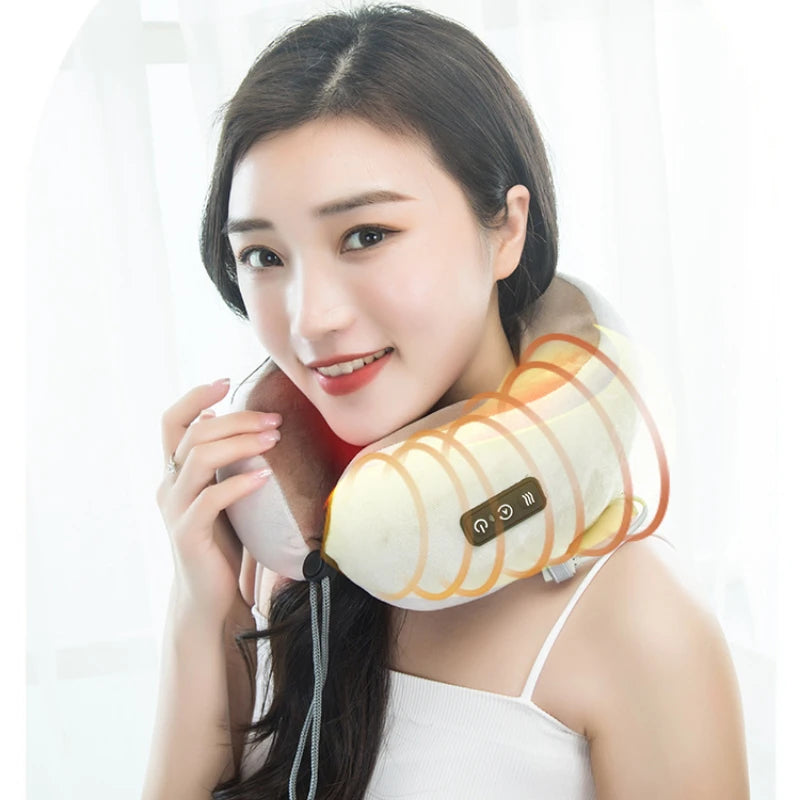 Electric U Shaped Neck Massager Pillow Memory Foam Soft Travel Shoulder Cervical Massager Sleeping Airplane Healthcare Bedding