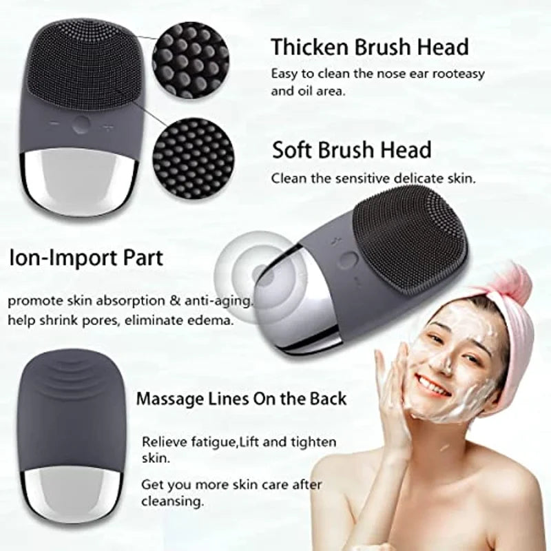 New Electric Facial Cleansing Brush Silicone Vibrating Massager Face Scrubber Brush Deep Cleanning Blackhead Remover Exfoliating