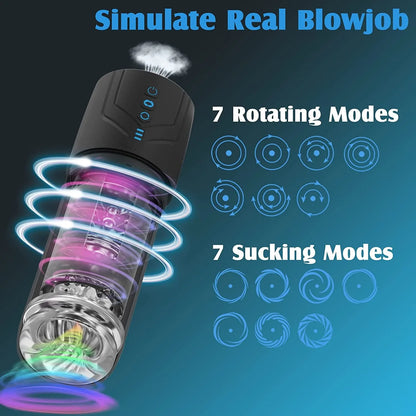 Automatic Rotation Sucking Vibrator Airplane Cup Male Increase Thicken Telescopic Masturbation Cup Vagina Pusssy for Men Sex Toy