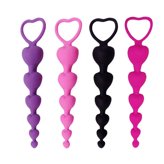 1PCS 100% Silicone Multicolor Heart 6-Balls Anal Plug Anal Beads Butt Plug Dildos Masturbator for Men /Women