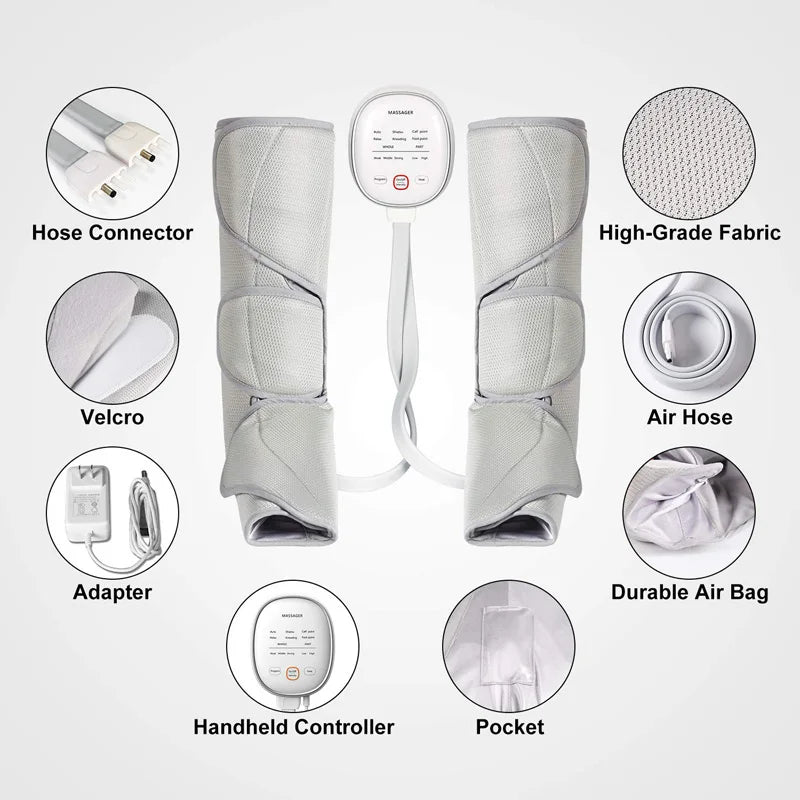 New Air Compression Electric Leg Massager Circulation Calf Neuropathy for Calves Legs Ankles and Feet 3 Intensities 6 Modes