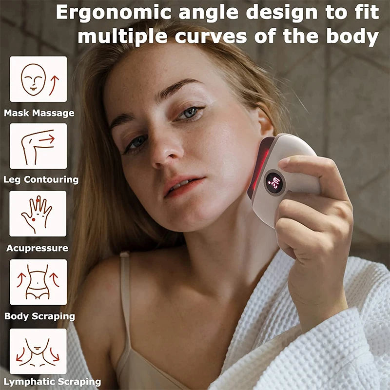 Red Bian Stone Scraping Electric Gua Sha Vibrate Heated Lifting Led Health Beauty Portable Device Face And Neck Massage