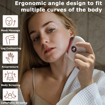 Red Bian Stone Scraping Electric Gua Sha Vibrate Heated Lifting Led Health Beauty Portable Device Face And Neck Massage