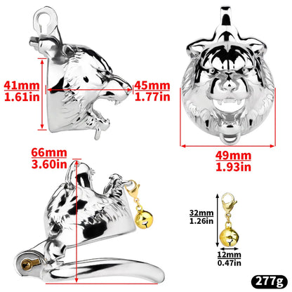 Stainless Steel Cow Tiger Head Shape Cock Cage Male Chastity Device Cock Ring Penis Lock with Belt for Adult Game Metal Sex Toy