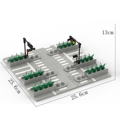 480Pcs MOC City Highway Traffic Light Sence Model Building Blocks Glodok Zebra Crossing Bricks Educational Toys Kids Gifts