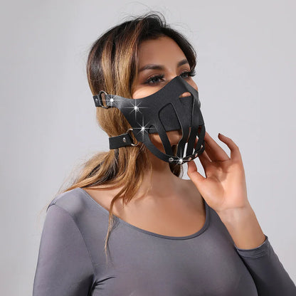 Steam Punk PU Leather Harness Bondage Gag Taste Half Face Mask Restraint Hood Mouth Strap Couple SM Slave Roleplay Adult Toys