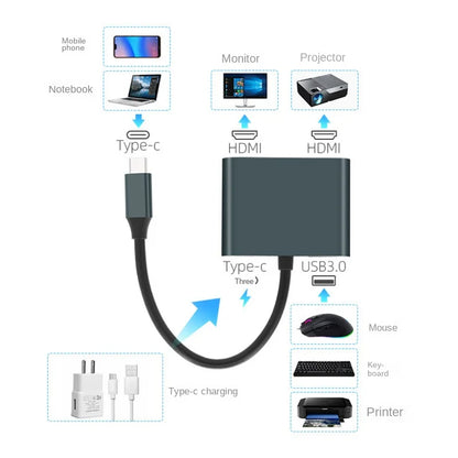 4-in-1 Type-C Dock with Dual HDMI | Type-C To Dual HDMI Adapter with USB Hub