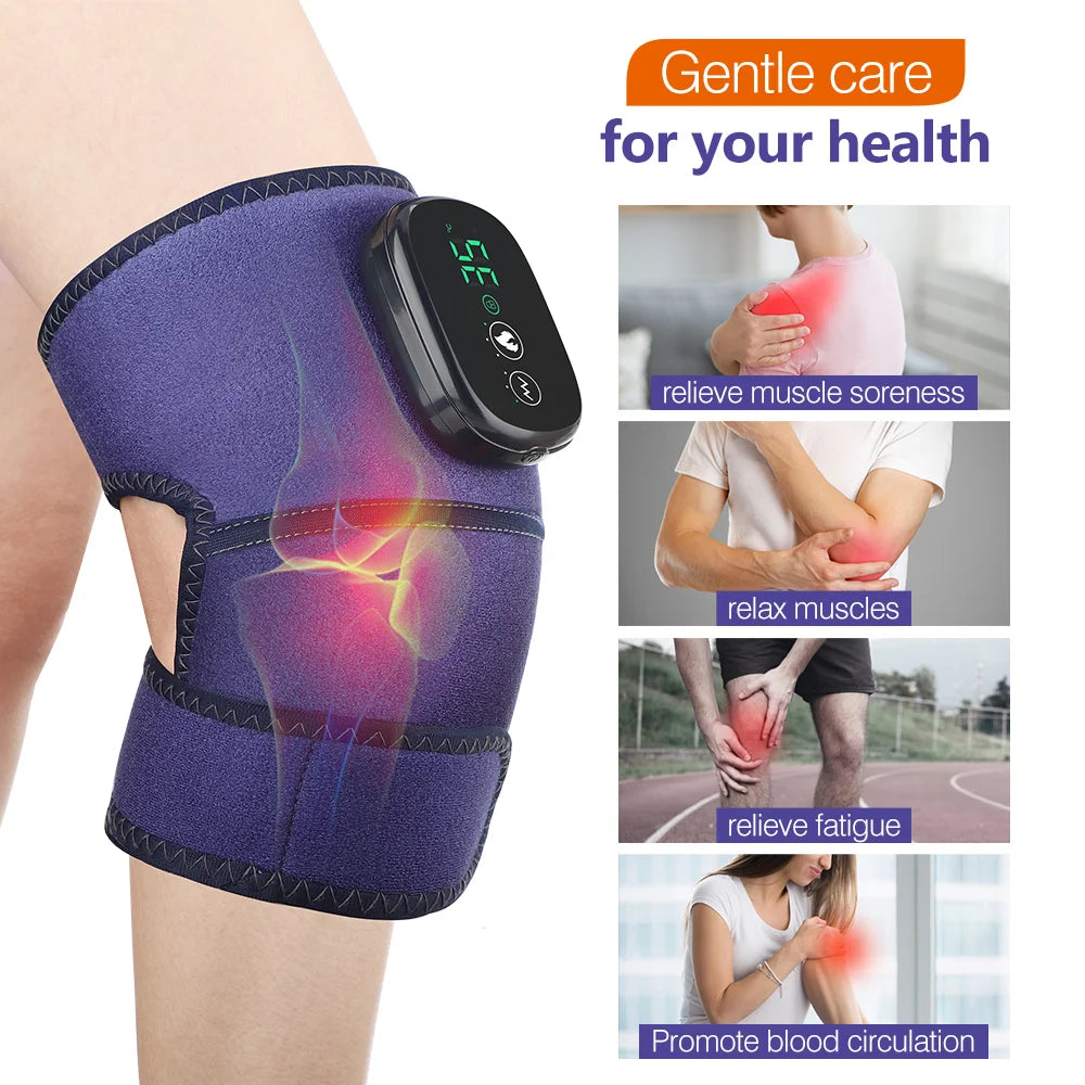 NEW Heated Knee Massager Electric 3-in-1 Shoulder Elbow Knee Strap Keeps Warm Vibratory Massage Cushions Arthritis Muscle Relax