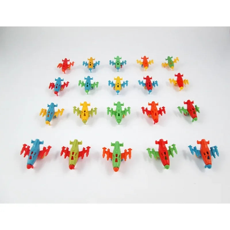 50pcs/lot Mini Plastic Small Airplane Glider Model Children Kids Twist Egg toy Pocket Toy Outdoor Party Toys Random Color