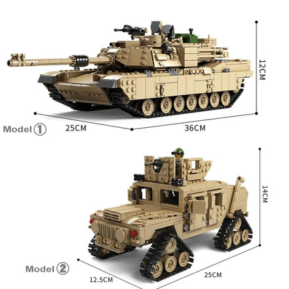 1463PCS 2in1 Military M1A2 Tactical Tank Tracked Hummer Car Building Blocks Kids Toys Gifts for Boy Friend