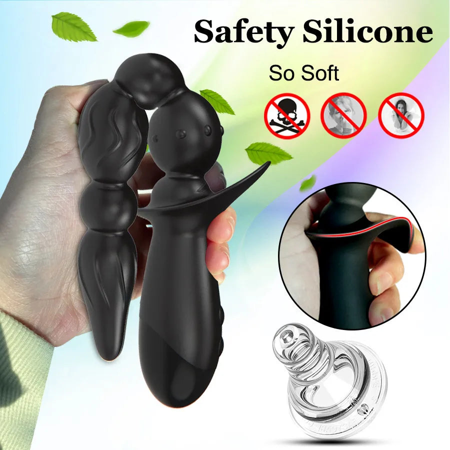 USB Magnetic Charge Anal Plug 3-Motors Vibration Buttplug Silicone Pull Beads Balls Dilator Butt Plug for Adults Erotic Sex Toys