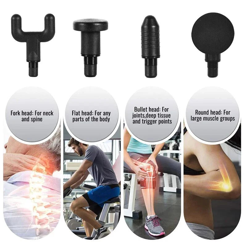 Electric Massager Gun 4 Heads Massage Stick Masajeador Deep Muscle Stimulator Relax Antistress Body Saude Cellulite Massage Gym