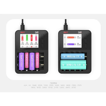 Smart Battery Charger Type-C ISDT C4 EVO QC3.0 Output with IPS Display Screen and Fire Prevention Six Alots Independent Charging