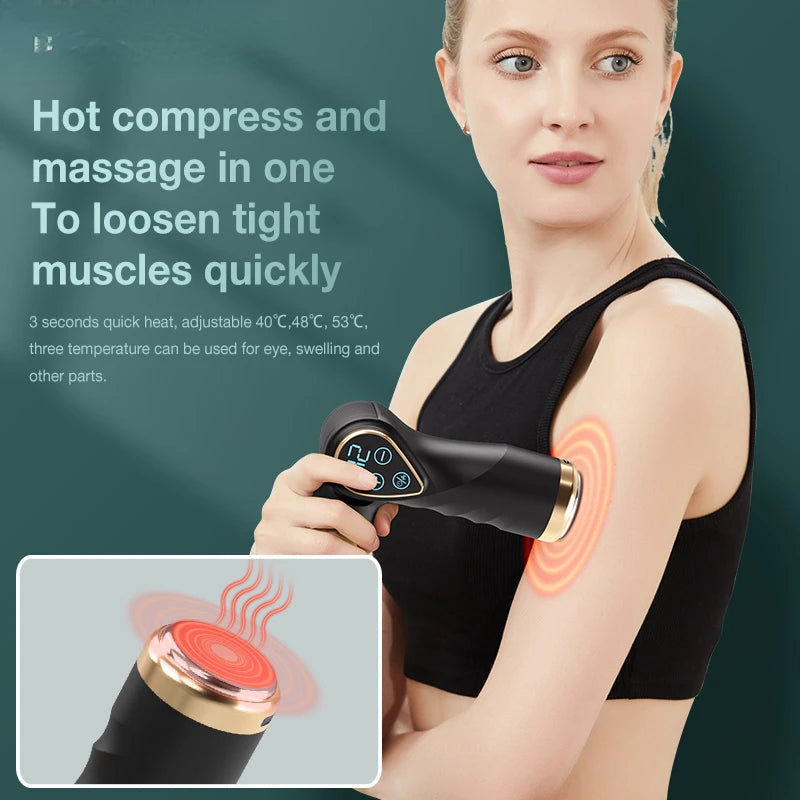 Electric Massage Gun LCD Display Folding Hot Compress Massager Pain Relief for Body Neck Muscle Relaxation Pain Therapy