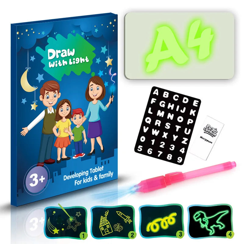 A3 A4 A5 English Russian 3D Children's Fluorescent Drawing Board Toys Writing Graffiti Board Draw with Light Fun for Kids Family