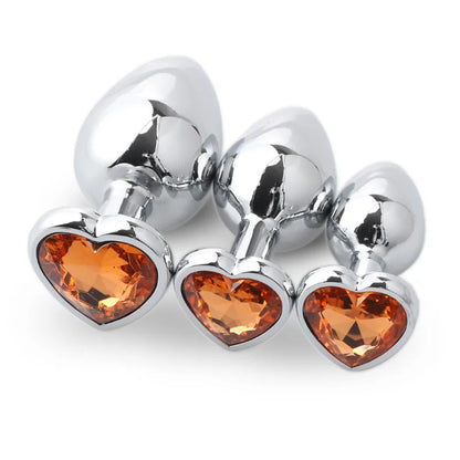 1PCS 3IN1 Heart Shaped Metallic Anal Plug Heart Stainless Steel Crystal Anal Plug Removable Butt Plug Stimulator Anal Sex Toys