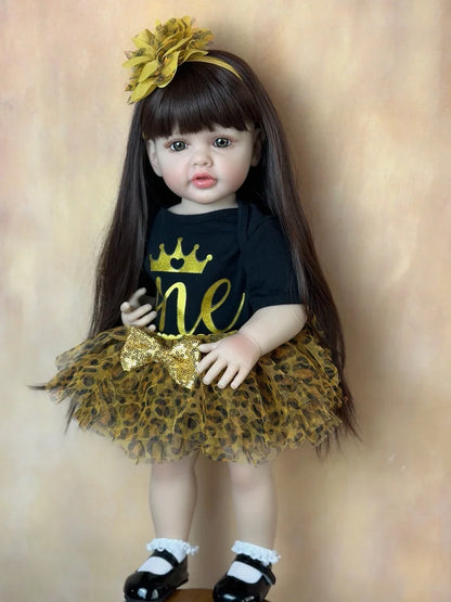 55CM Reborn Dolls 22Inch Baby Lifelike Realistic Stand Girl Doll Kit Full Soft Silicone Body Toddler Birthday Gift