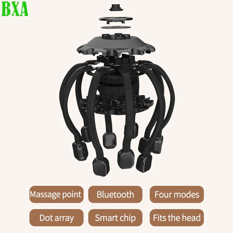 Electric Octopus Scalp Massage with Bluetooth Music Head Massager Vibration Head Scratcher for Relax Stress Relief Improve Sleep