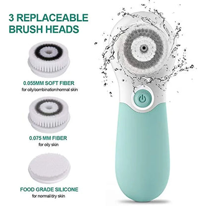 Electric Facial Cleansing Brush 2 Speeds Adjust Facial Exfoliating Massage Brush with 3 Heads for Deep Clean Removing Blackhead