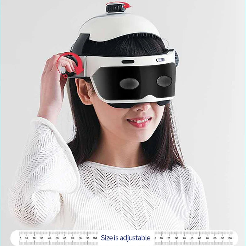 EMS Electric Head Massager Helmet with Eye Massage Air Pressure Vibration Therapy Scalp Relax Hot Compress Bluetooth Music